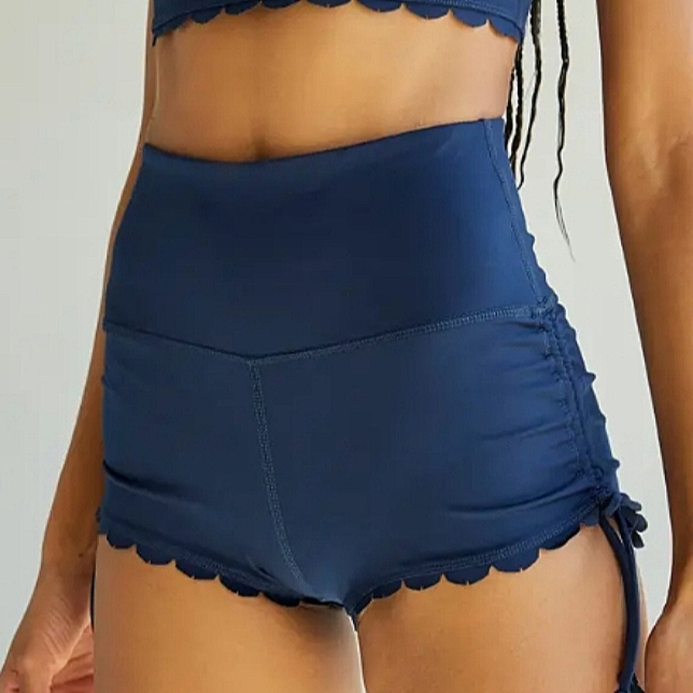 FP movement scalloped Sun's Out ruched sides Midnight Navy blue shorts L